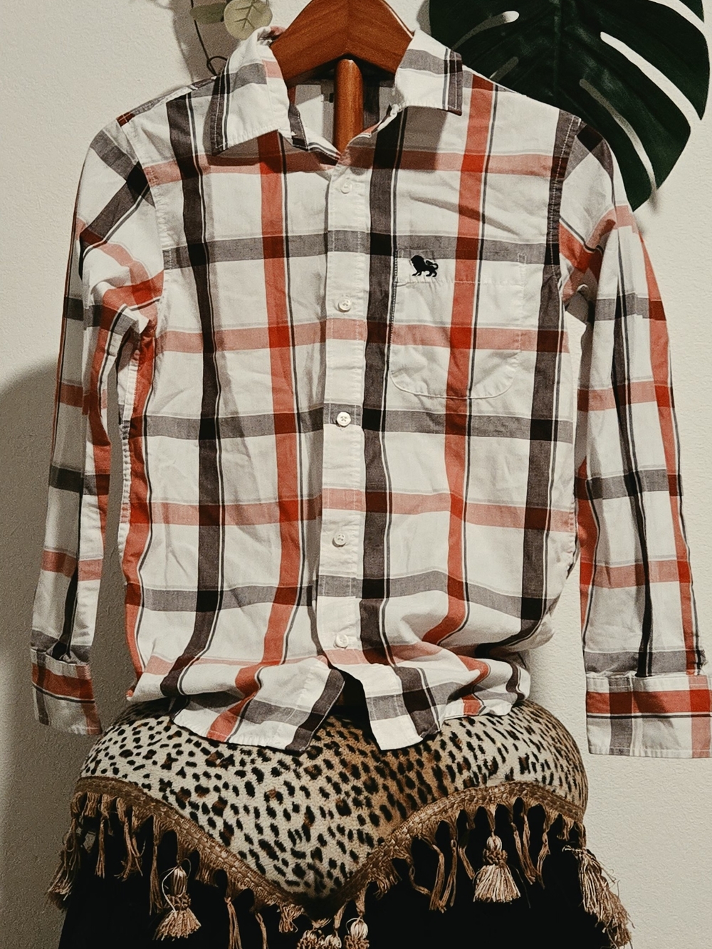 Old Navy White, Red & Brown Plaid Button-Down Shirt